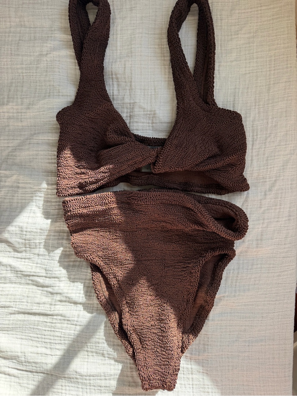 Hunza G Brown Textured Two-Piece Swim Set